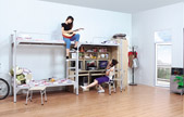 Unilateral ladder double joint three people iron bed